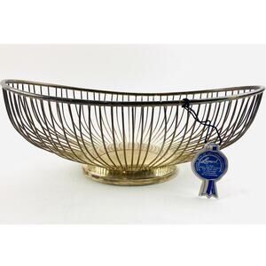 Vintage 60s Leonard Silver Plate Oval Wire Bread Fruit Basket Made in Hong Kong